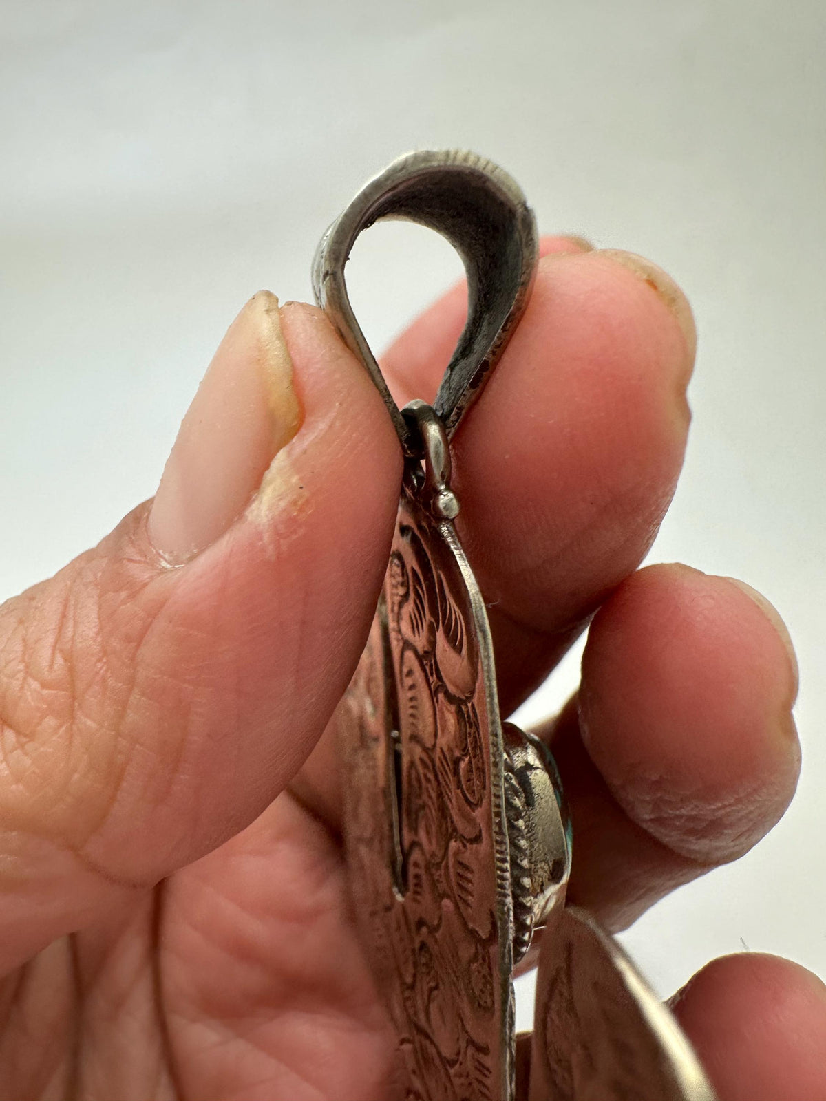 Cactus pendant,turquoise,handcrafted,tibetan silver, artisan jewelry,46.4mmX87.9mm
