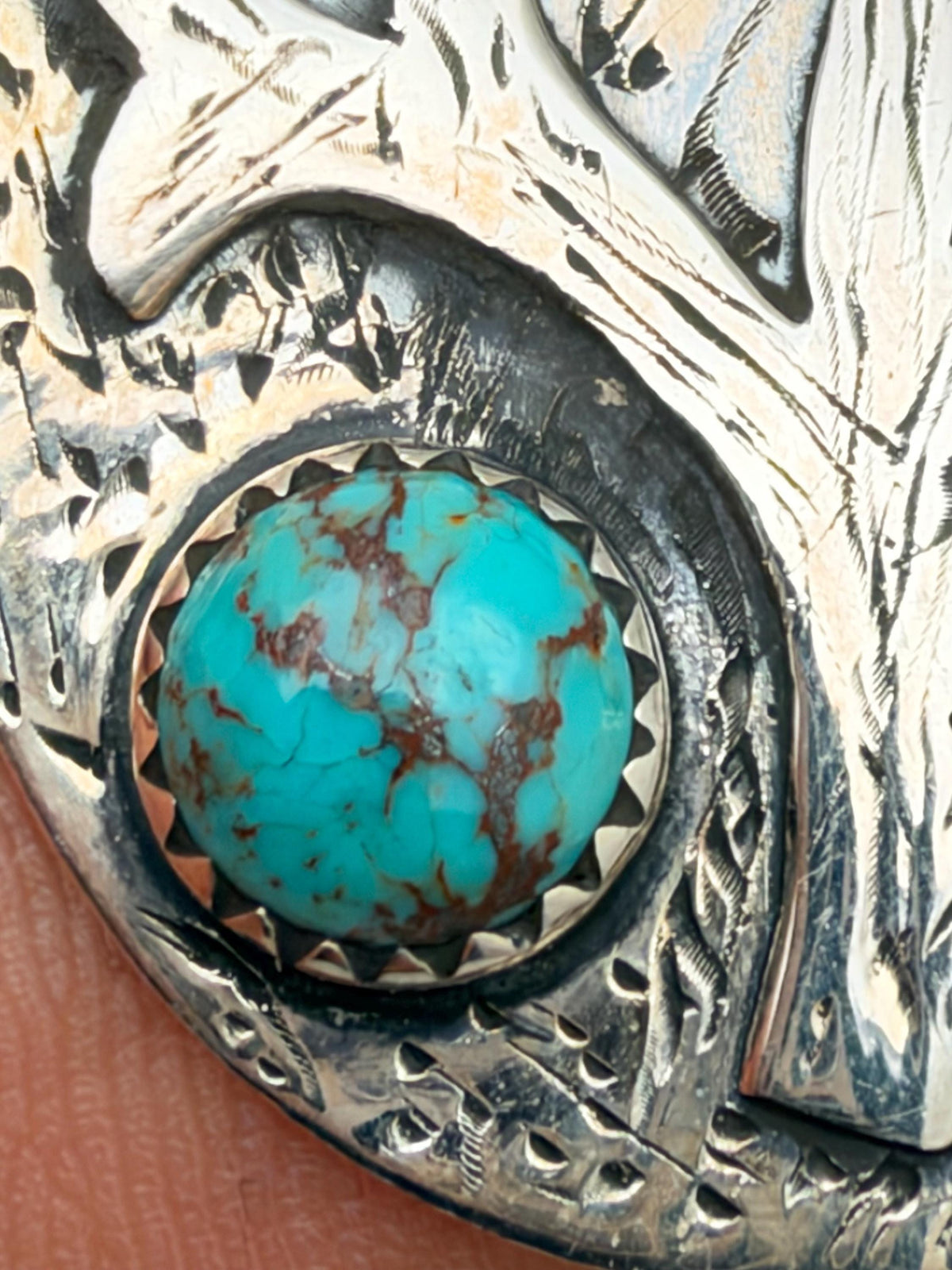 9.25 sterling silver with Tibetan turquoise, medicine plant design, from nepal