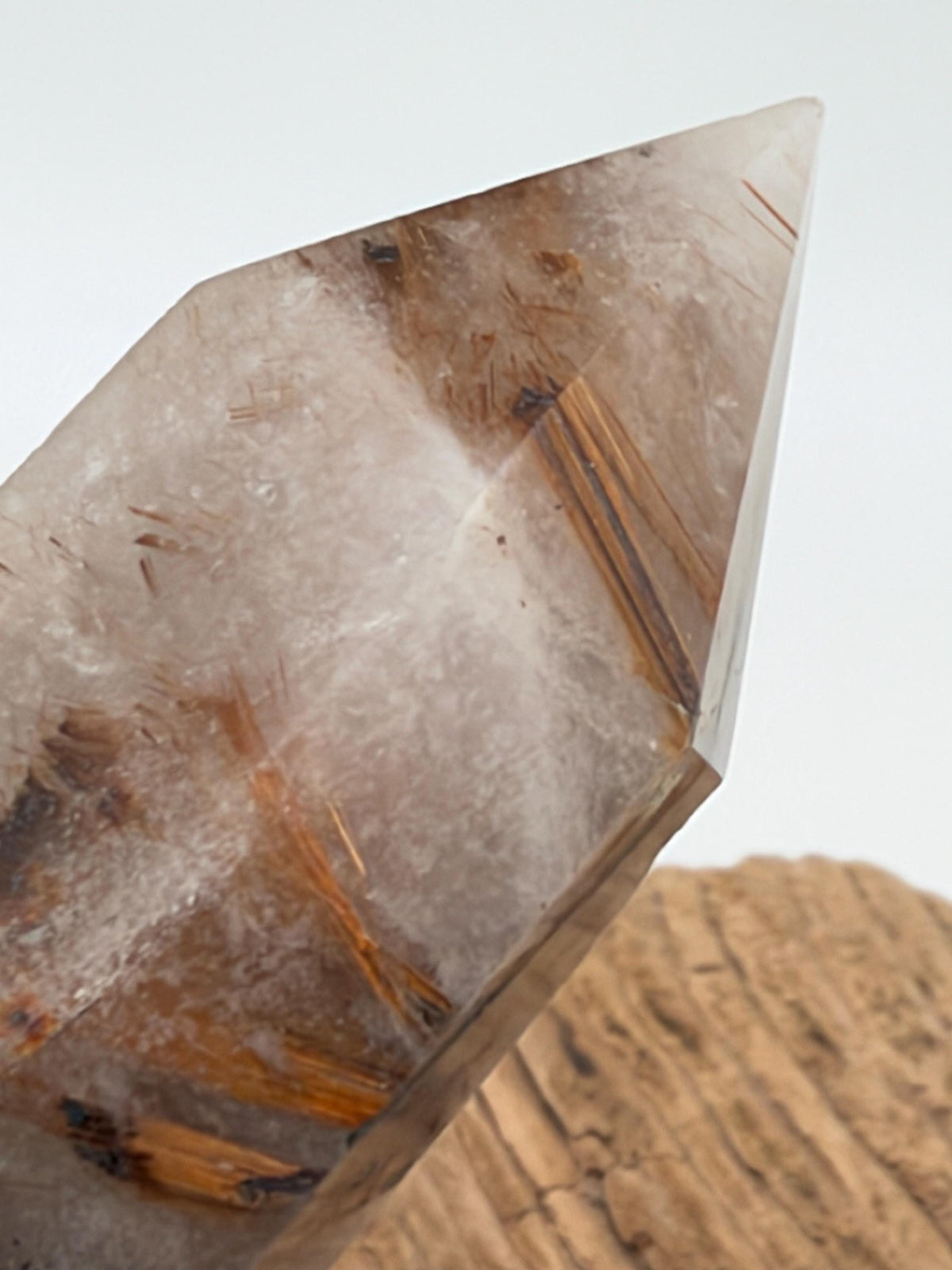 Natural rutilated quartz pendant, set with labradorite, healing stone