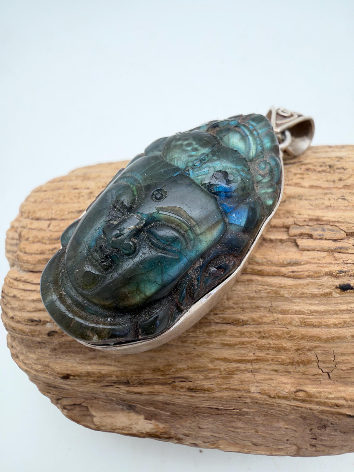 Labradorite Kwan Yin Pendant, Handcrafted, sterling silver