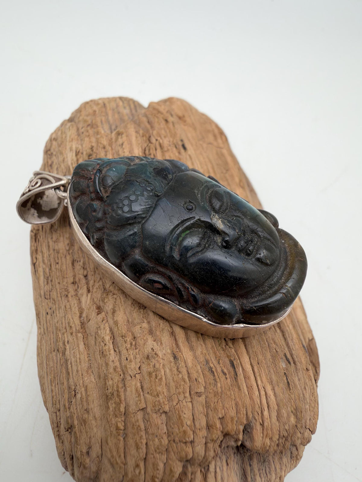 Labradorite Kwan Yin Pendant, Handcrafted, sterling silver