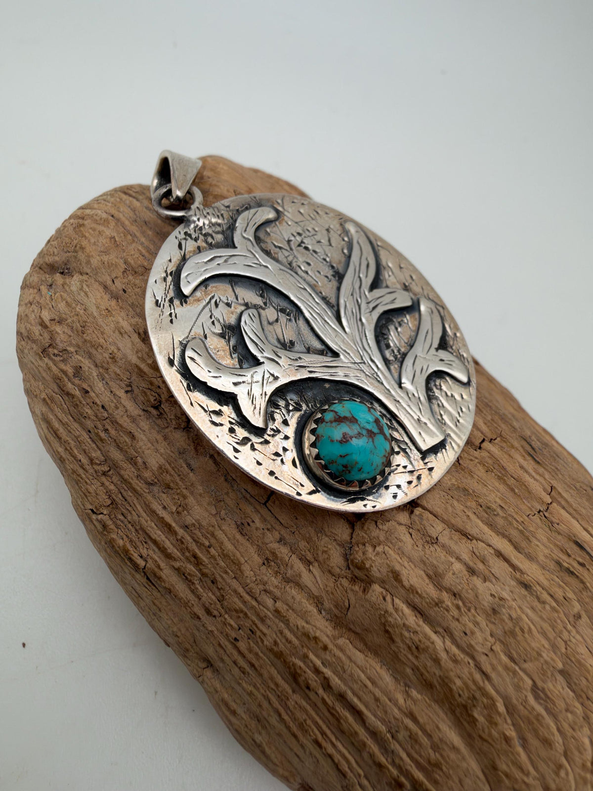 9.25 sterling silver with Tibetan turquoise, medicine plant design, from nepal