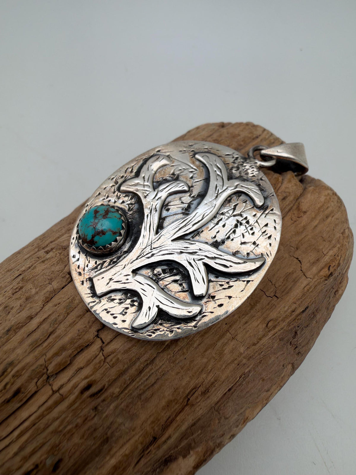 9.25 sterling silver with Tibetan turquoise, medicine plant design, from nepal