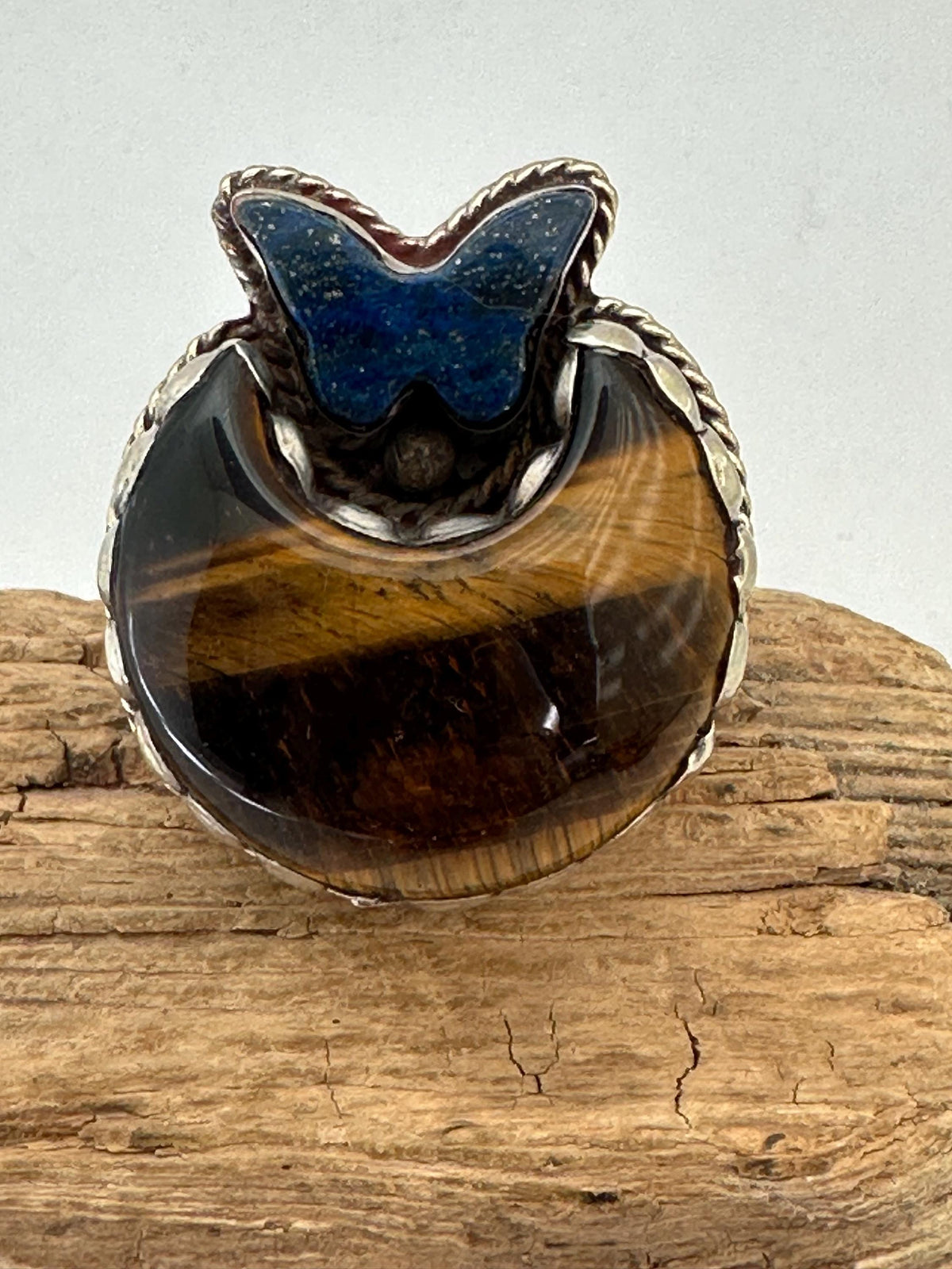 Tigereye ring,lapis lazuli butterfly,handcrafted, Tibetan silver,ethnic style,adjustable