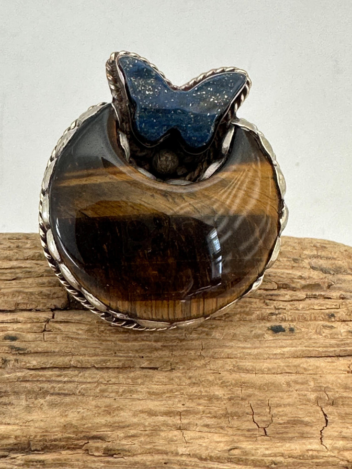 Tigereye ring,lapis lazuli butterfly,handcrafted, Tibetan silver,ethnic style,adjustable