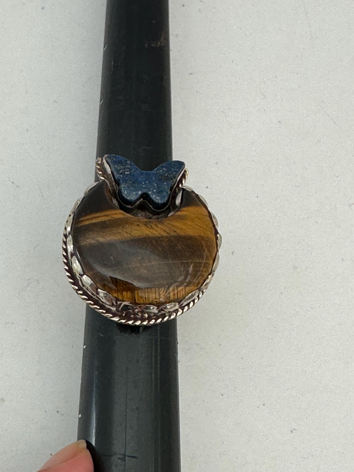 Tigereye ring,lapis lazuli butterfly,handcrafted, Tibetan silver,ethnic style,adjustable