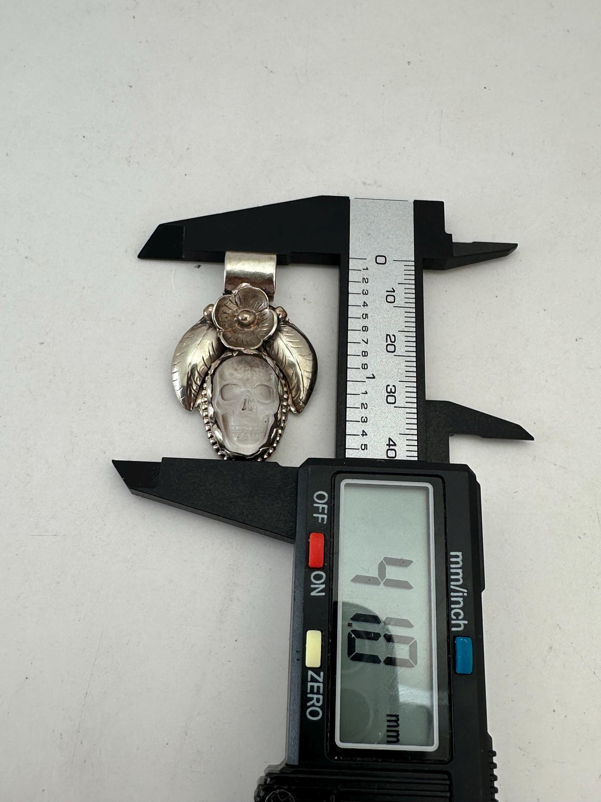 Skull pendant, quartz crystal, handcrafted,floral pendant , Tibetan silver,ethnic style,41mmX26mm