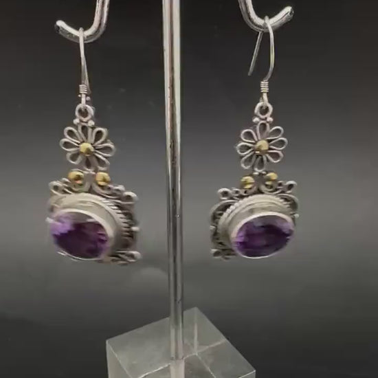 Amethyst earring ,925 sterling silver, natural amethyst, master handcrafted