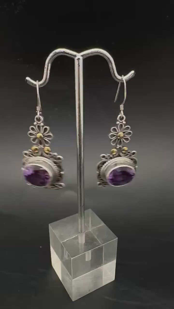 Amethyst earring ,925 sterling silver, natural amethyst, master handcrafted