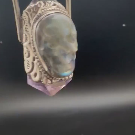 healing pendant, amethyst, labradorite skull spiritual amulet,