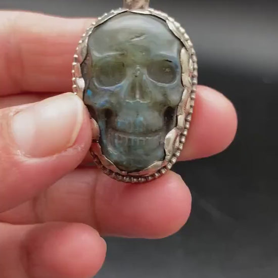 labradorite carved skull pendant, handcrafted,Tibetan silver,Tibetan design,Nepalese