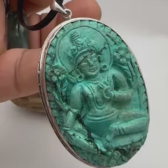 Green tara , untreated, Tibetan natural turquoise, 925 sterling silver master handcrafted from nepal