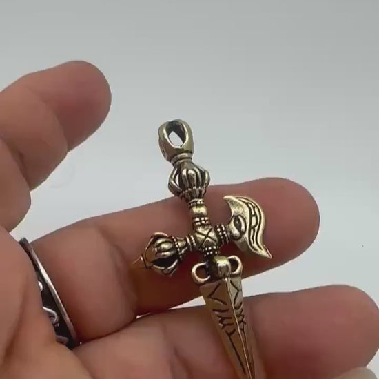 Phurba, phurpa pendent, sacred ritual amulet master handcrafted brass from nepal
