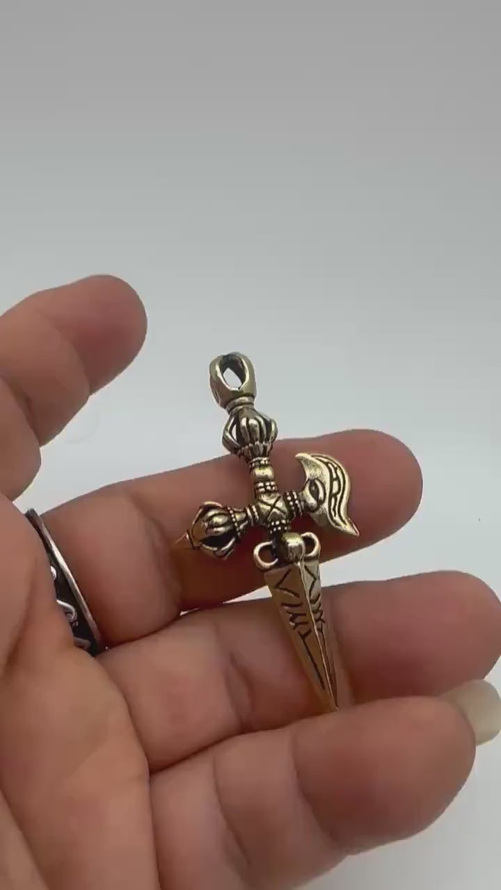 Phurba, phurpa pendent, sacred ritual amulet master handcrafted brass from nepal
