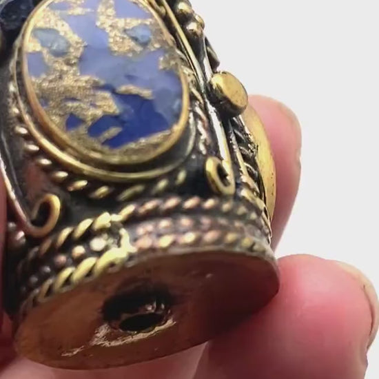 Handcrafted Brass & Lapis Bead: Ethnic Tribal Jewelry (38mmX25mm, 17gm)