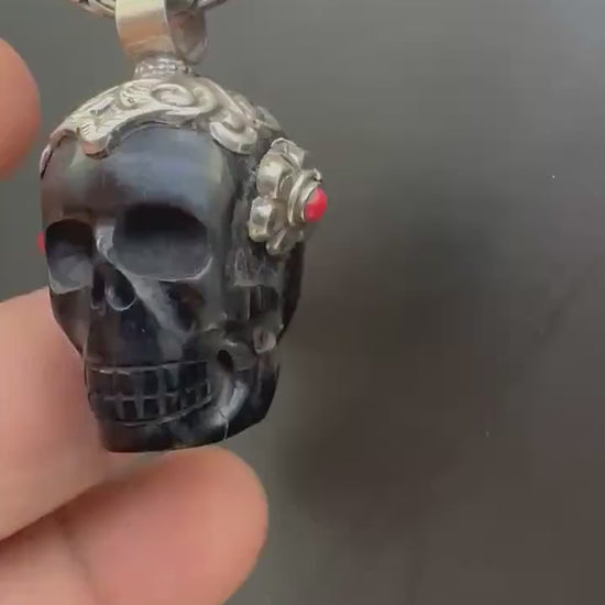 Horn skull present, set with coral , master handcrafted with Tibetan silver