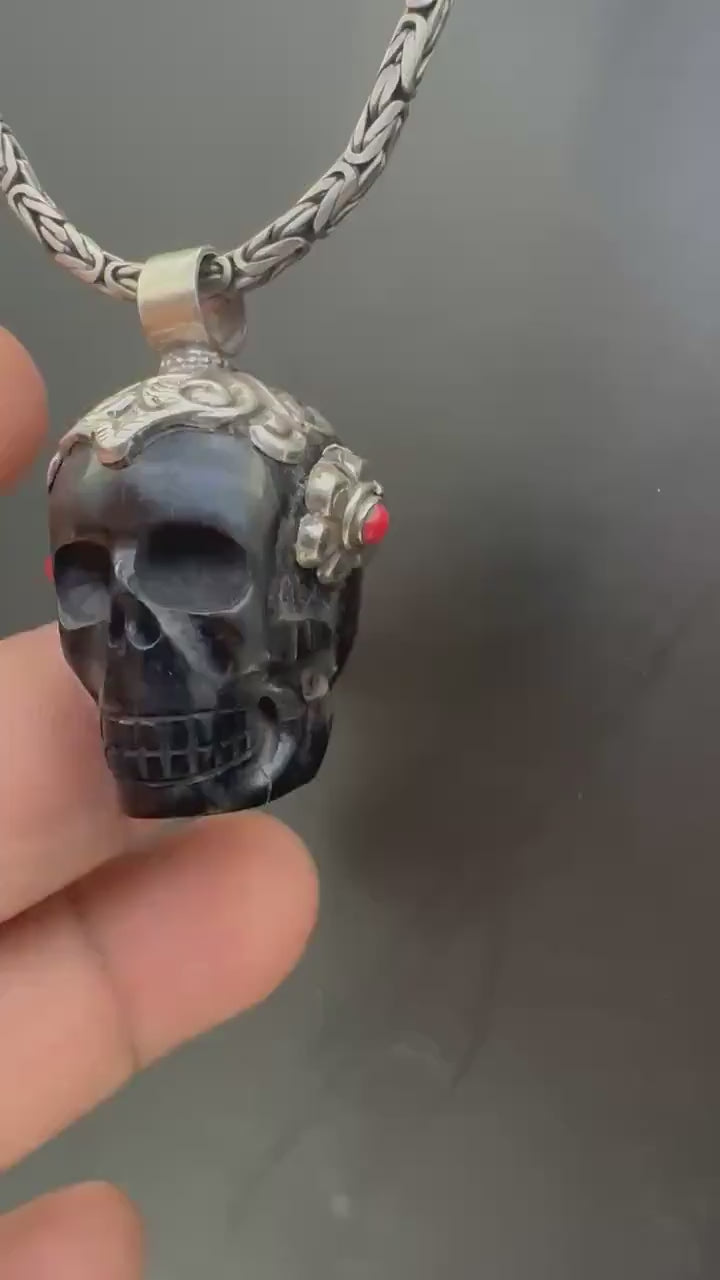 Horn skull present, set with coral , master handcrafted with Tibetan silver