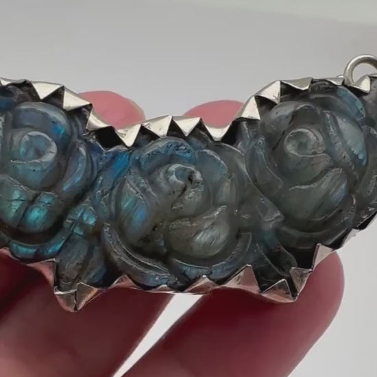 Handcrafted Labradorite Rose Pendant, Tibetan Silver, Nepal