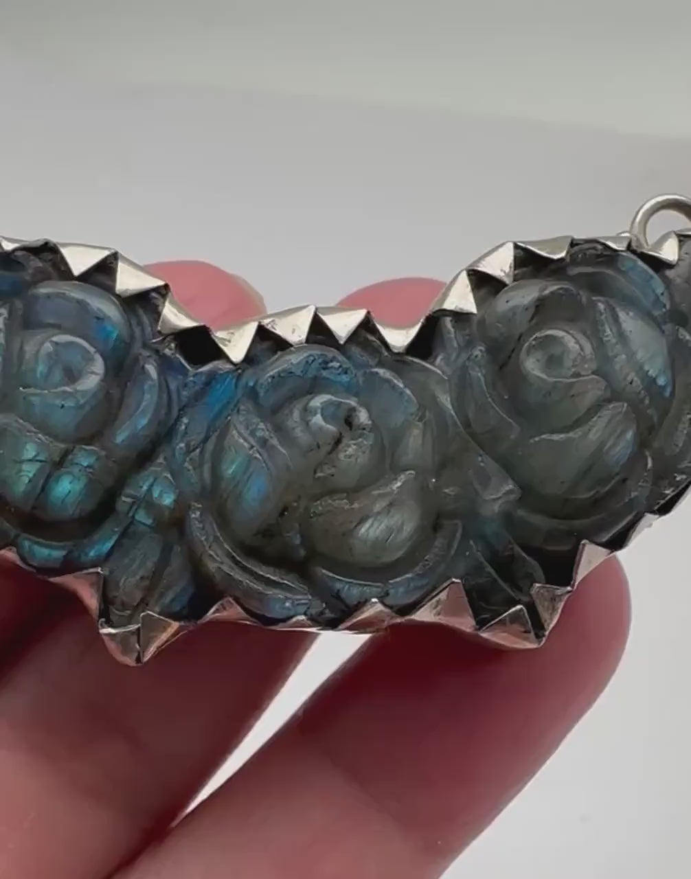 Handcrafted Labradorite Rose Pendant, Tibetan Silver, Nepal