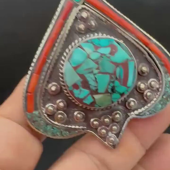 Tibetan jewelry, inlaid turquoise and coral with Tibetan silver