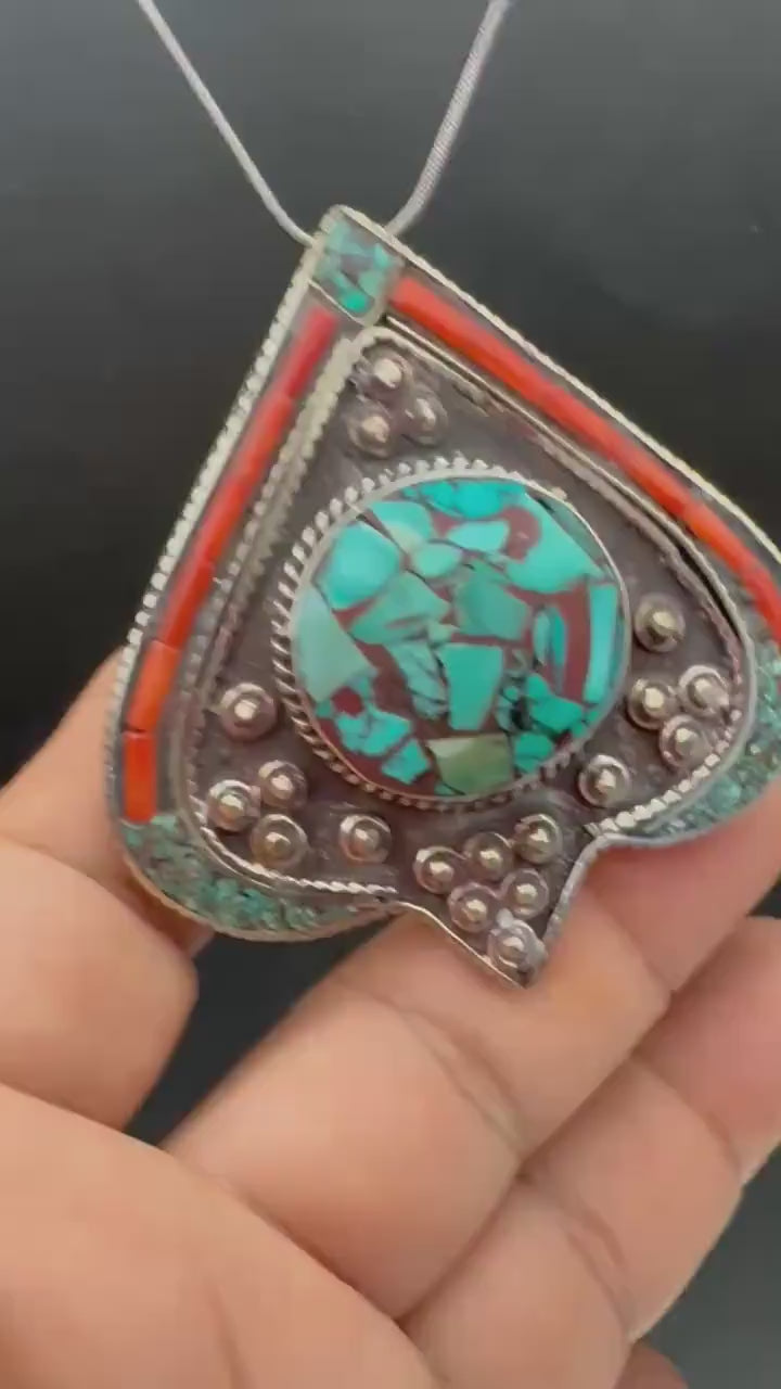 Tibetan jewelry, inlaid turquoise and coral with Tibetan silver