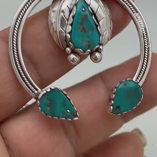 Squash Blossom pendant,sterling silver,, turquoise pendant,natural stone, handcrafted