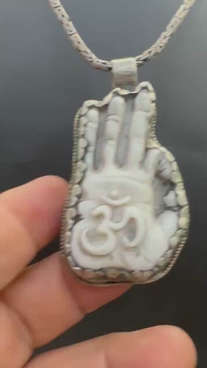 Buddha hand pendent, on mantra pendent, master handcrafted with yak bone