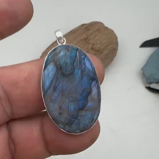 Padma sambhava, guru rinpoche, master handcrafted labradorite, Buddhist amulet, sterling silver
