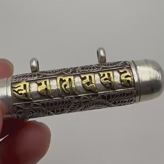 Sterling Silver Ghau Prayer Box Locket: Engraved Buddhist Mantra