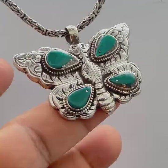 Handcrafted,Butterfly Pendant,natural turquoise , Tibetan silver, bug pendant