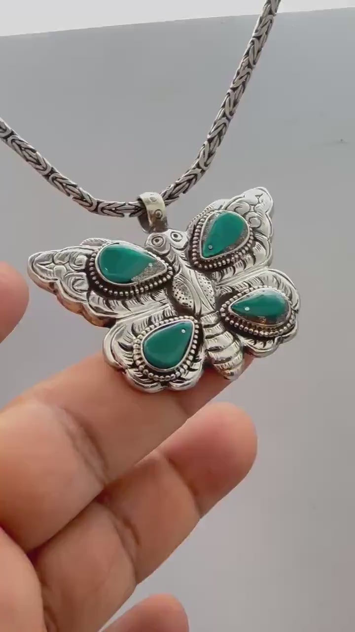 Handcrafted,Butterfly Pendant,natural turquoise , Tibetan silver, bug pendant