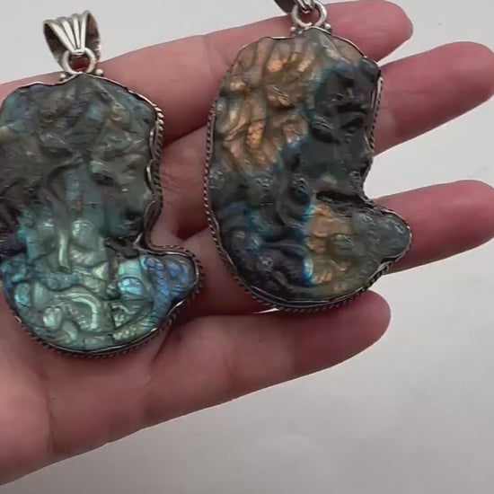 Labradorite carved medusa pendant, handcrafted,Tibetan silver,Artisan jewelry 66.6mmX35.3mm