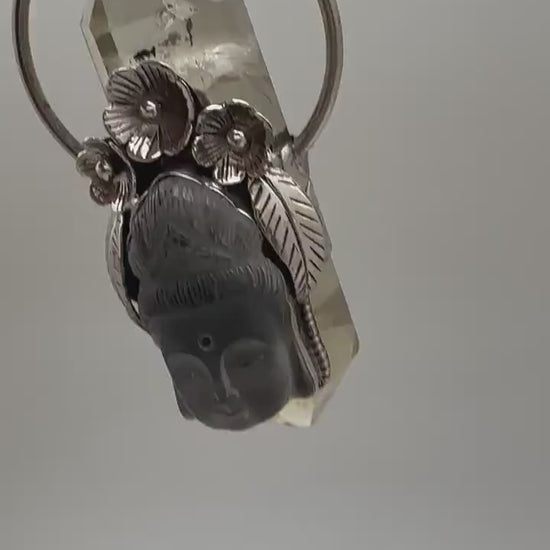 natural citrine with Buddha, healing pendant, master handcrafted with Tibetan silver