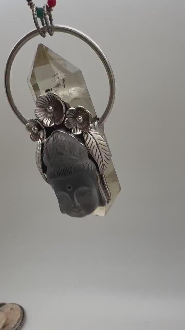 natural citrine with Buddha, healing pendant, master handcrafted with Tibetan silver