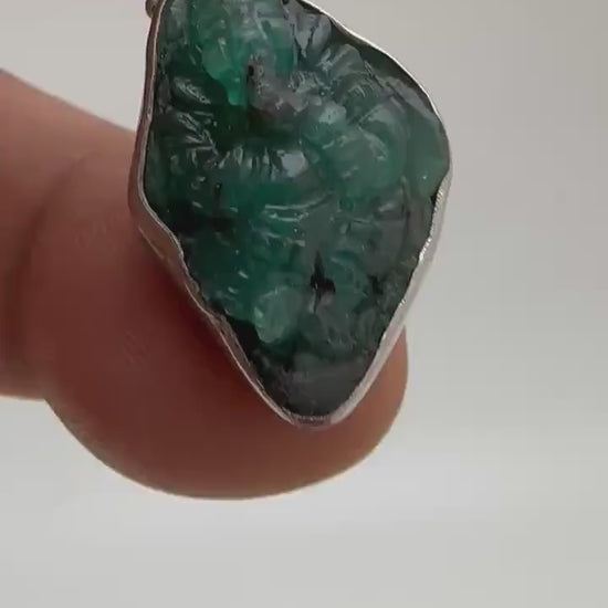 Emeril Ganesh Ganesh, untreated, natural Emerald, master handcrafted with sterling silver