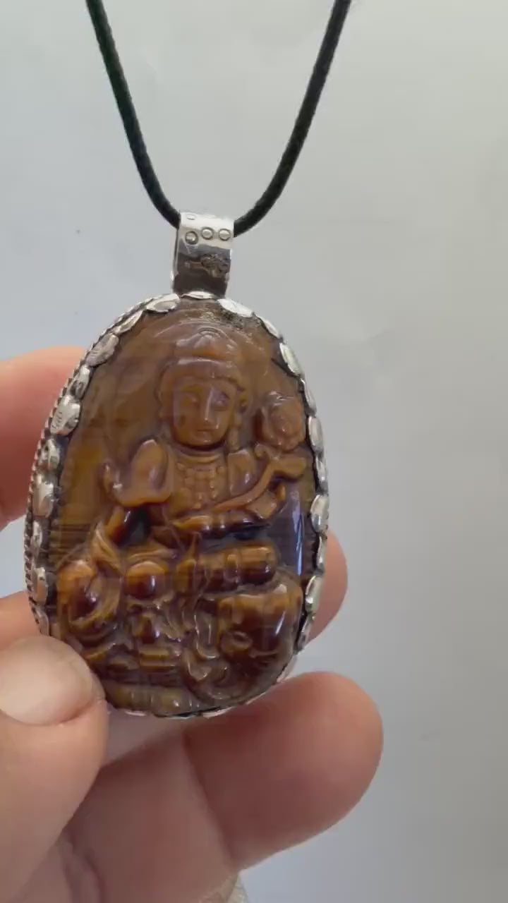 Tiger eye stone tara , master handcrafted with Tibetan silver