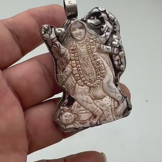 Kali pendant, bone carving master handmade, Tibetan silver,Hindu,protection,symbol of power, spiritual,Nepal