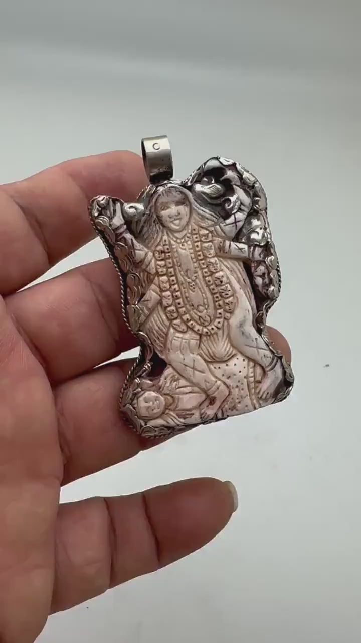 Kali pendant, bone carving master handmade, Tibetan silver,Hindu,protection,symbol of power, spiritual,Nepal