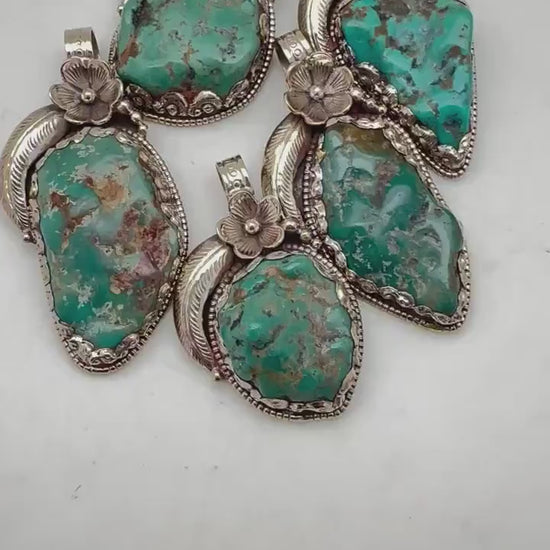 Tibetan turquoise pendant, natural turquoise, handmade Tibetan silver, healing stone