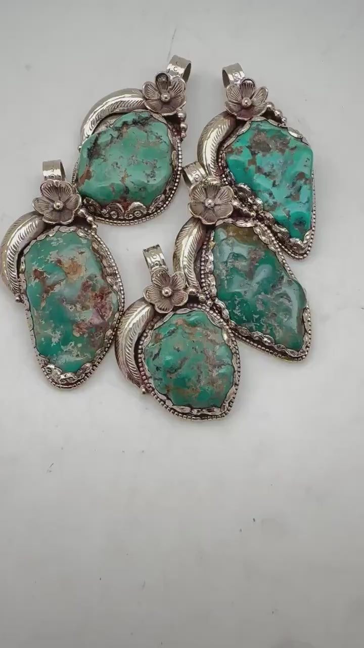 Tibetan turquoise pendant, natural turquoise, handmade Tibetan silver, healing stone