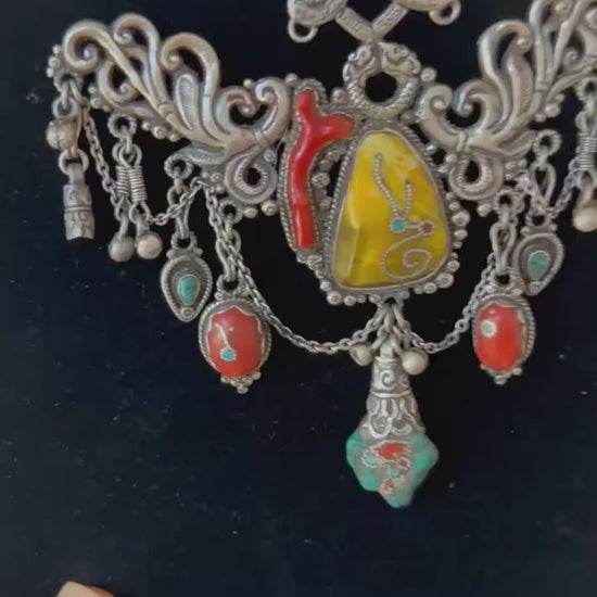 Tibetan necklace, ethnic jewelry, sterling silver, handmade necklace, vintage jewelry