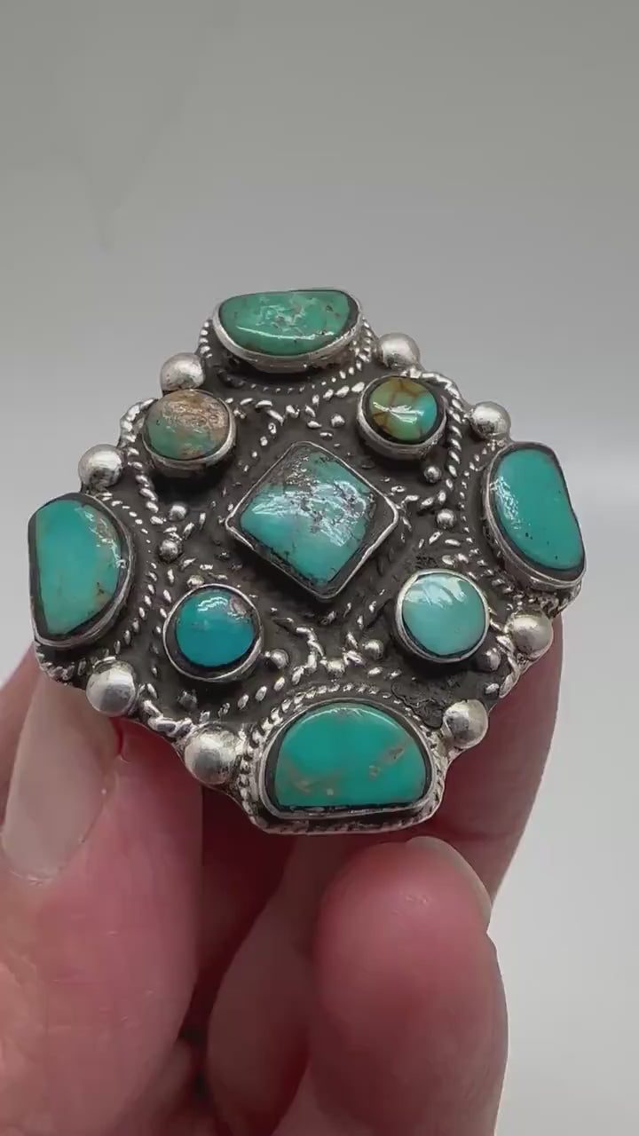 Turquoise ring, handcrafted, sterling silver, ethnic style, adjustable ,35.4mm X34.2mm