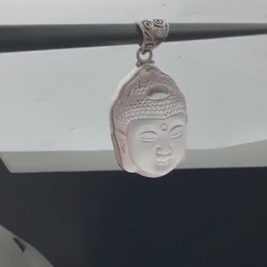 Quartz crystal carved Buddha pendant,handcrafted, sterling silver,Buddhist, spiritual,meditation,protection,amulet, Tibetan