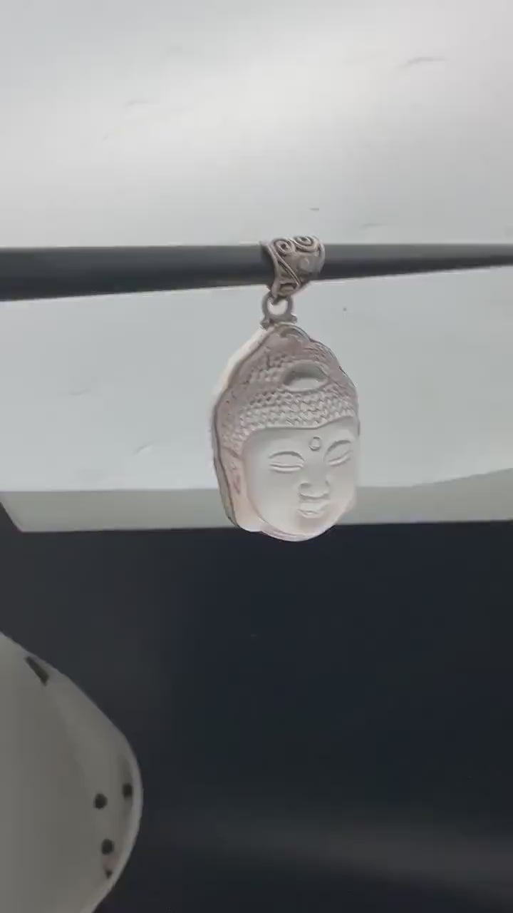 Quartz crystal carved Buddha pendant,handcrafted, sterling silver,Buddhist, spiritual,meditation,protection,amulet, Tibetan