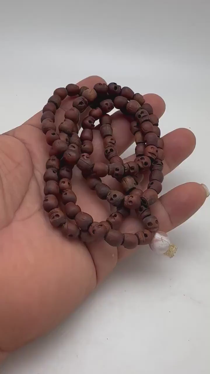 wooden skull mala, master handcrafted from nepal