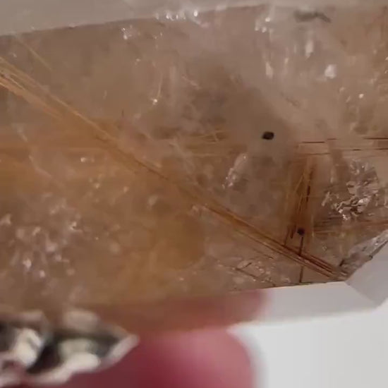 Golden Rutilated Smokey Quartz Double Terminated Pendant, Tibetan Repousse Silver, Labradorite (32mmX62mm)