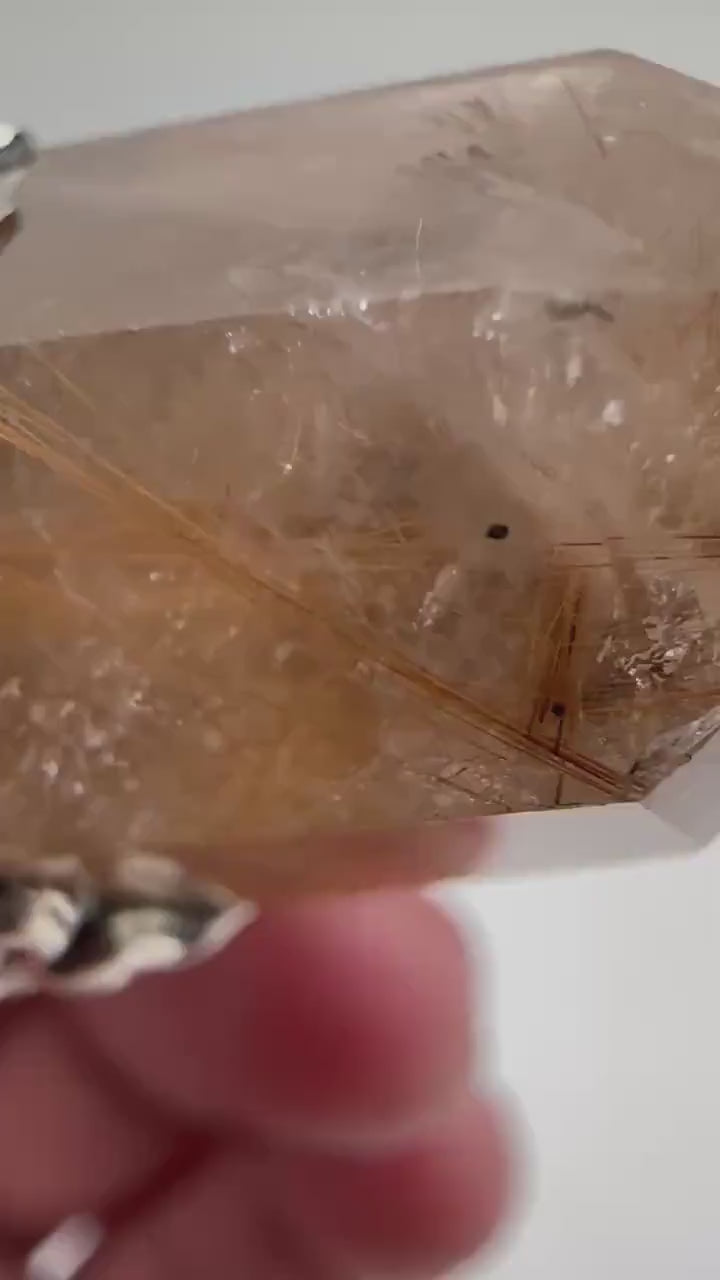 Golden Rutilated Smokey Quartz Double Terminated Pendant, Tibetan Repousse Silver, Labradorite (32mmX62mm)