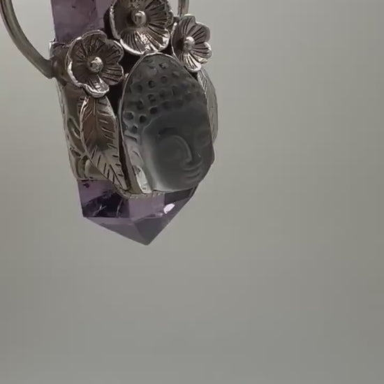 healing pendant, amethyst, quartz Buddha , spiritual amulet,
