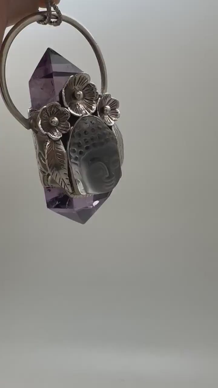 healing pendant, amethyst, quartz Buddha , spiritual amulet,