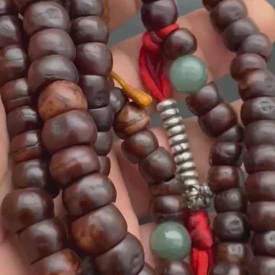 Antique Tibetan Bodhi Chita Prayer Beads, Silver Accents, Rare Practitioner Item